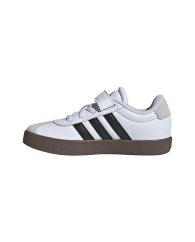 ADIDAS VL COURT 3.0 EL C ID9155 SCARPETTE BAMBINI COLOR BIANCO E STRISCE NERE, PUNTA SCAMOSCIATA 
