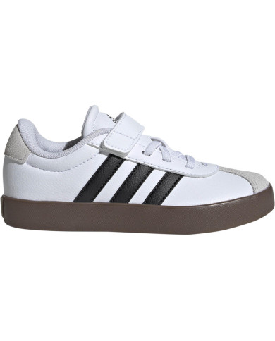 ADIDAS VL COURT 3.0 EL C ID9155 SCARPETTE BAMBINI COLOR BIANCO E STRISCE NERE, PUNTA SCAMOSCIATA 
