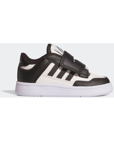 ADIDAS RAPID COURT CF I JS3546 SCARPETTE PER BAMBINI COLORE NERO E BIANCO E STRISCE NERE.
