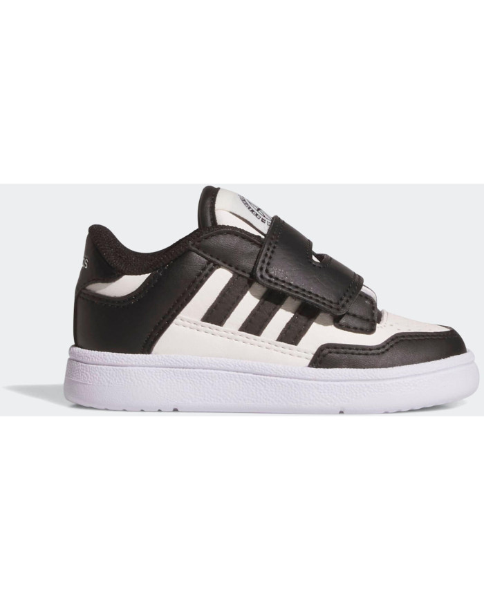 ADIDAS RAPID COURT CF I JS3546 SCARPETTE PER BAMBINI COLORE NERO E BIANCO E STRISCE NERE.

