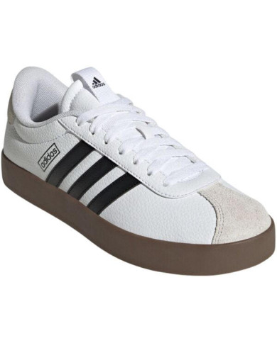 Sneakers da uomo ADIDAS VL COURT 3.0 ID6285 bianche con righe nere e suola marrone. 
