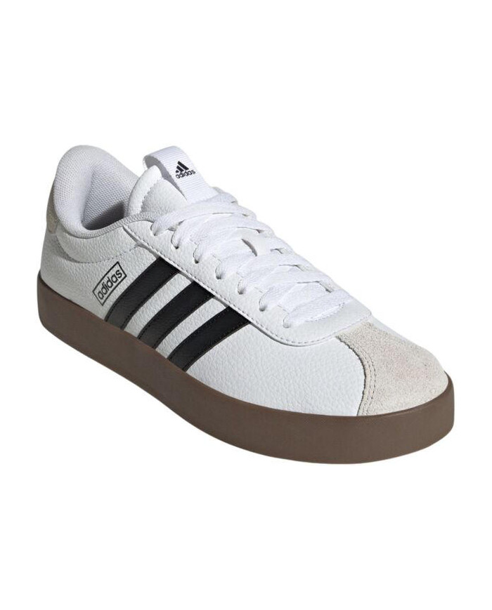 Sneakers da uomo ADIDAS VL COURT 3.0 ID6285 bianche con righe nere e suola marrone. 
