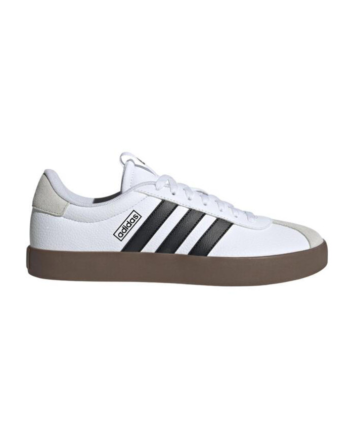 Sneakers da uomo ADIDAS VL COURT 3.0 ID6285 bianche con righe nere e suola marrone. 
