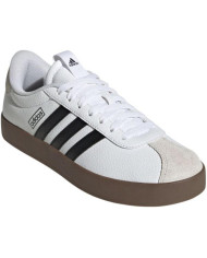 Scarpe da ginnastica ADIDAS VL COURT 3.0 ID6285 bianchge con strisce nere e suola marrone. 
