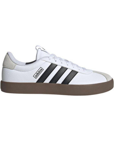 Scarpe da ginnastica ADIDAS VL COURT 3.0 ID6285 bianchge con strisce nere e suola marrone. 
