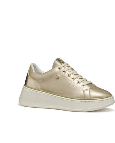 Sneakers dalla linea elegante GEOX D SUNNETTY A D55YHA oro e bianche con cerniera laterale e lacci 
