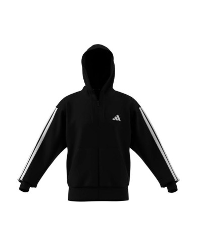 Felpa ADIDAS M 3S FL FZ HD JD1870 nera e righe bianche con cappuccio 
