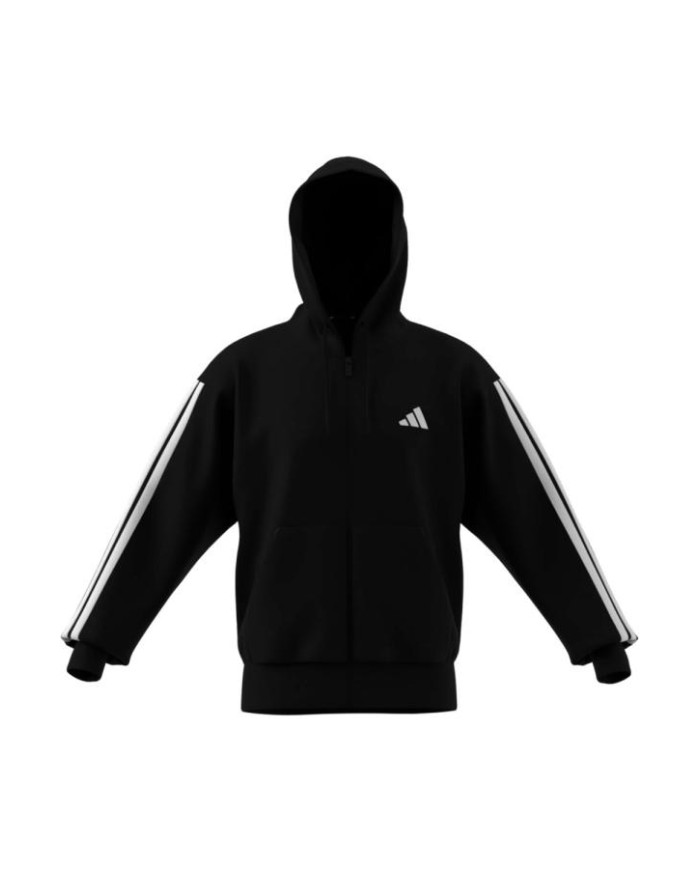 Felpa ADIDAS M 3S FL FZ HD JD1870 nera e righe bianche con cappuccio 
