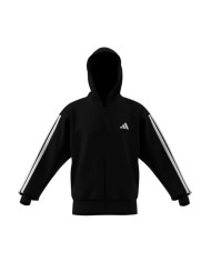 Felpa ADIDAS M 3S FL FZ HD JD1870 nera e righe bianche con cappuccio 
