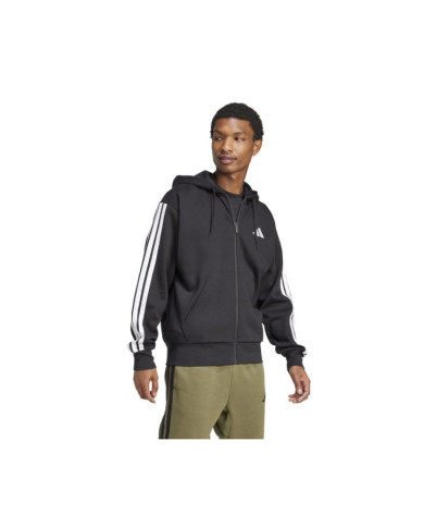 Felpa ADIDAS M 3S FL FZ HD JD1870 nera e righe bianche con cappuccio 
