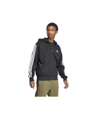 Felpa ADIDAS M 3S FL FZ HD JD1870 nera e righe bianche con cappuccio 
