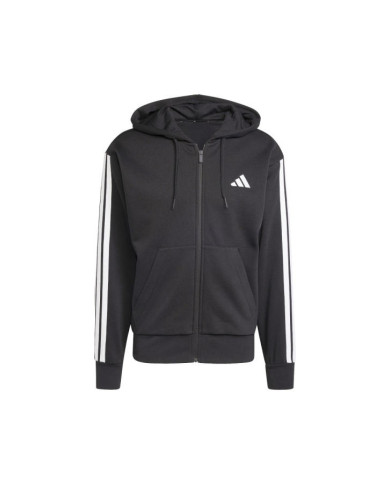 Felpa ADIDAS M 3S FL FZ HD JD1870 nera e righe bianche con cappuccio 
