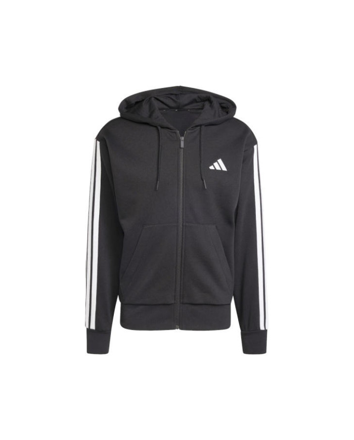 Felpa ADIDAS M 3S FL FZ HD JD1870 nera e righe bianche con cappuccio 
