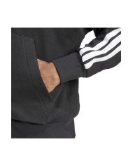 Felpa ADIDAS M 3S FL FZ HD JD1870 nera e righe bianche con cappuccio 
