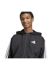 Felpa ADIDAS M 3S FL FZ HD JD1870 nera e righe bianche con cappuccio 
