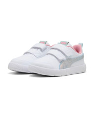 SNEAKERS BAMBINA PUMA COURTFLEXV3 SPACEBELLE VINF 404346 01 BIANCA E ROSA CON STRAPPO 

