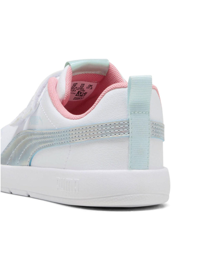 SNEAKERS BAMBINA PUMA COURTFLEXV3 SPACEBELLE VINF 404346 01 BIANCA E ROSA CON STRAPPO 

