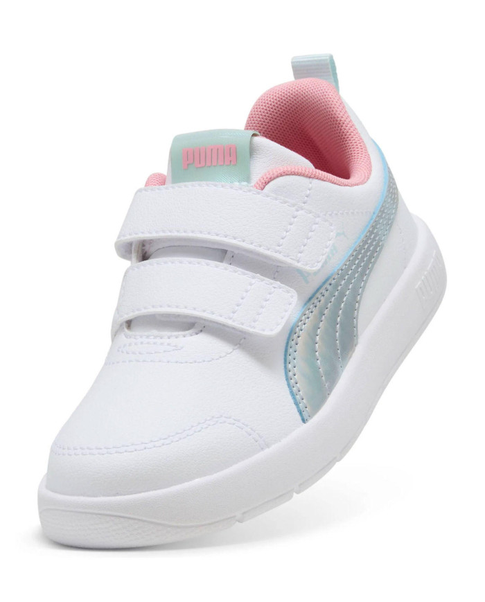 SNEAKERS BAMBINA PUMA COURTFLEXV3 SPACEBELLE VINF 404346 01 BIANCA E ROSA CON STRAPPO 

