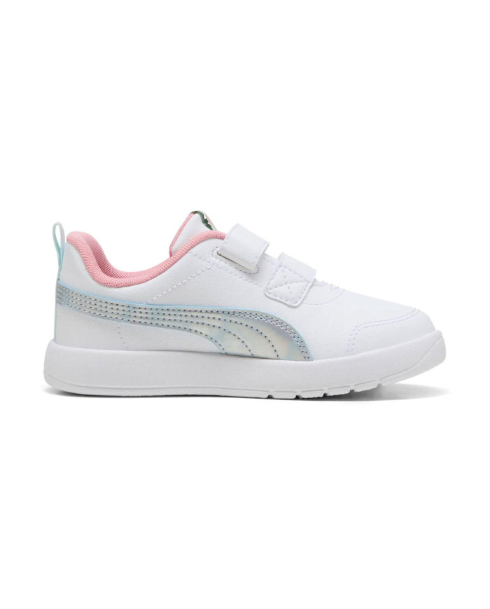 SNEAKERS BAMBINA PUMA COURTFLEXV3 SPACEBELLE VINF 404346 01 BIANCA E ROSA CON STRAPPO 

