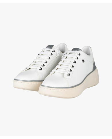 Sneakers dalla linea elegante GEOX D SUNNETTY A D55YHA oro e bianche con cerniera laterale e lacci 
