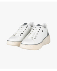 Sneakers dalla linea elegante GEOX D SUNNETTY A D55YHA oro e bianche con cerniera laterale e lacci 
