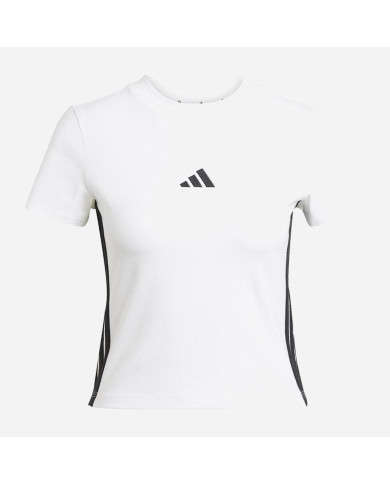 ADIDAS t-shirt w 3s sj BIANCA CON STRISCE ICONICHE NERE E LOGO RICAMATO 
