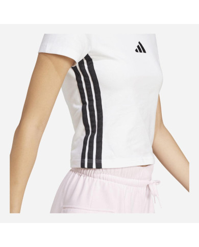 ADIDAS t-shirt w 3s sj BIANCA CON STRISCE ICONICHE NERE E LOGO RICAMATO 
