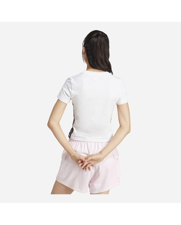 ADIDAS t-shirt w 3s sj BIANCA CON STRISCE ICONICHE NERE E LOGO RICAMATO 
