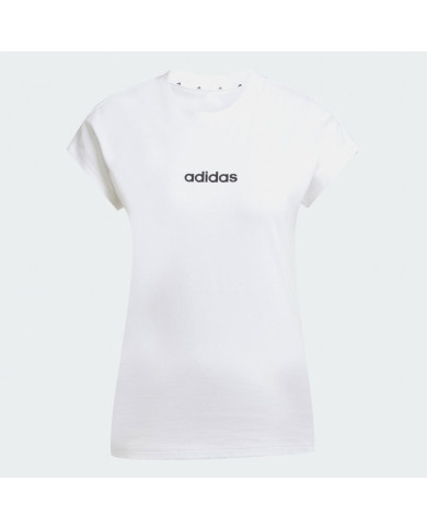 Adidas sportswear Essentials Linear Maglietta in cotone totalmente bianca con logo nero stampato
