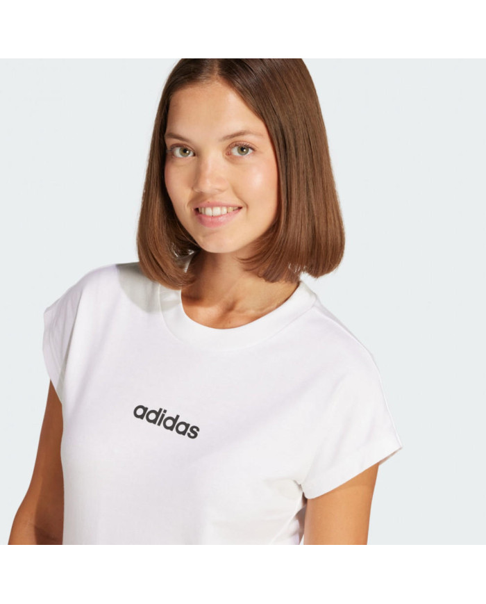 Adidas sportswear Essentials Linear Maglietta in cotone totalmente bianca con logo nero stampato
