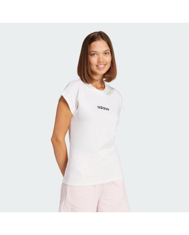 Adidas sportswear Essentials Linear Maglietta in cotone totalmente bianca con logo nero stampato
