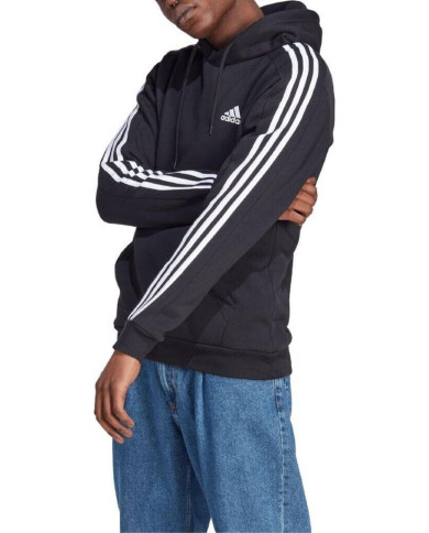 Adidas Man Essentials 3 strisce Hoodie black con logo ricamato IB4028
