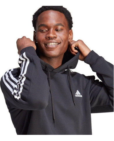 Adidas Man Essentials 3 strisce Hoodie black con logo ricamato IB4028
