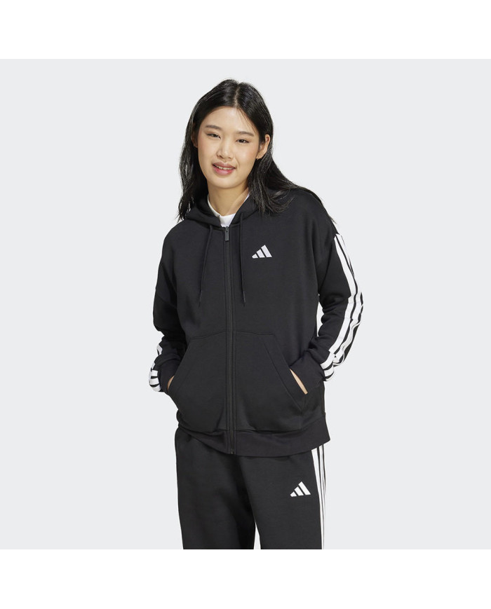 Adidas Essentials Felpa con cappuccio in pile con zip a 3 strisce
