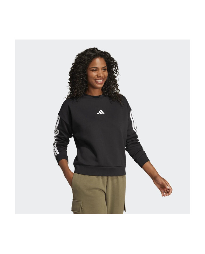 Essentials Felpa Adidas in pile a 3 strisce iconiche laterali e logo ricamato
