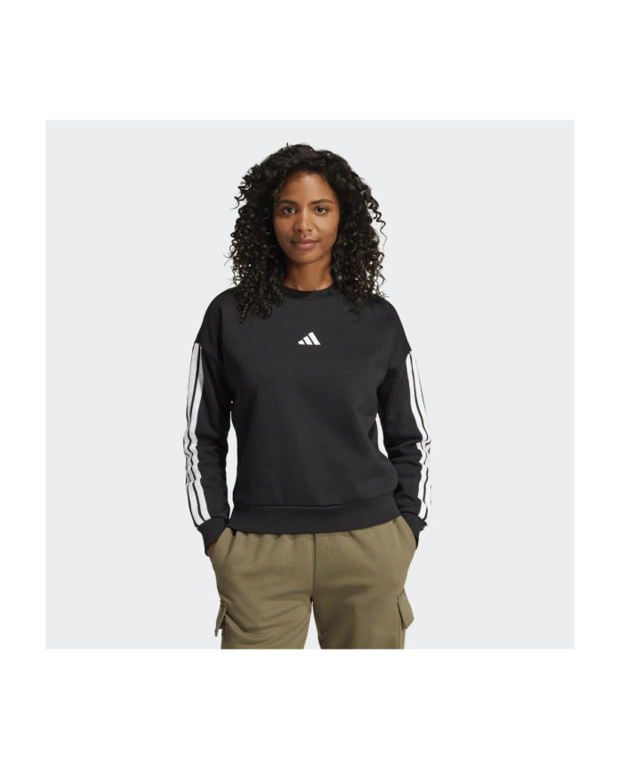 Essentials Felpa Adidas in pile a 3 strisce iconiche laterali e logo ricamato
