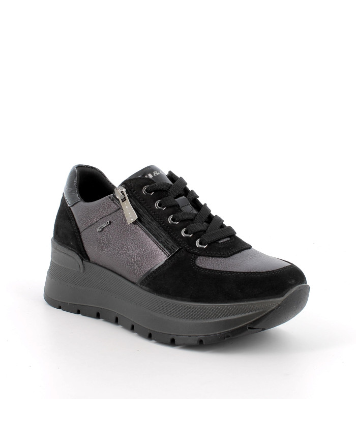 IGI&CO DONNA 8677500 Sneakers con zeppa da donna grigio e nero con zip

