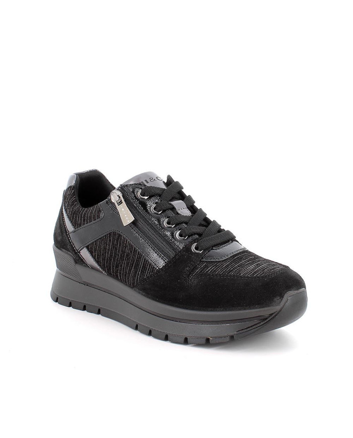 Igi&Co 8676100 Black sneakers con cerniera laterale e stringatura 
