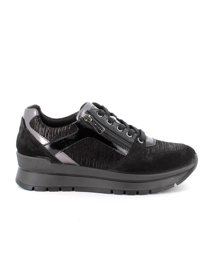 Igi&Co 8676100 Black sneakers con cerniera laterale e stringatura 
