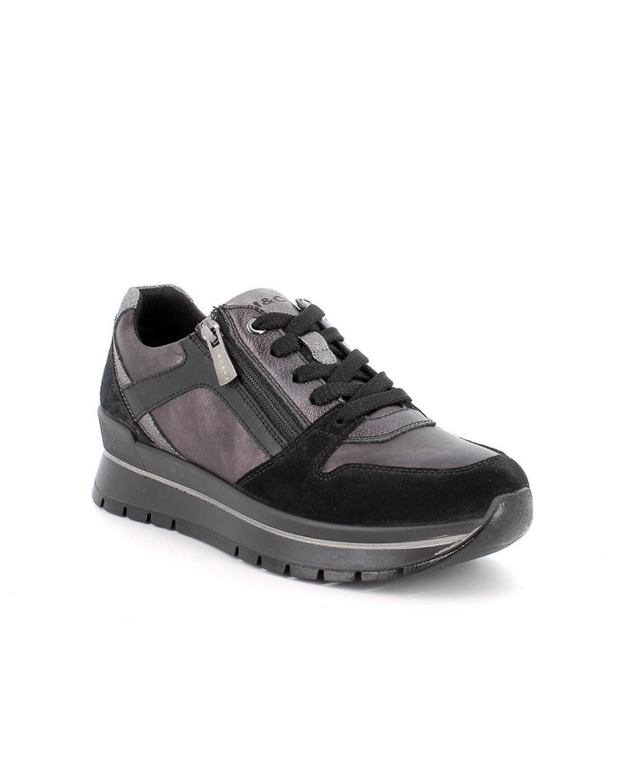 Sneakers da donna nero con zip e stringatura. plantare in memory 
