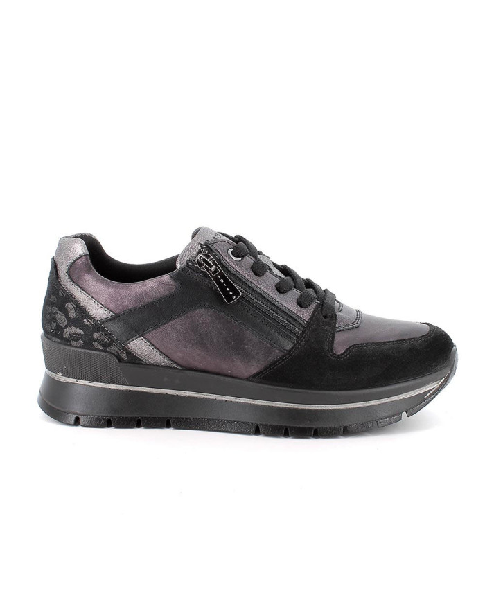 Sneakers da donna nero con zip e stringatura. plantare in memory 
