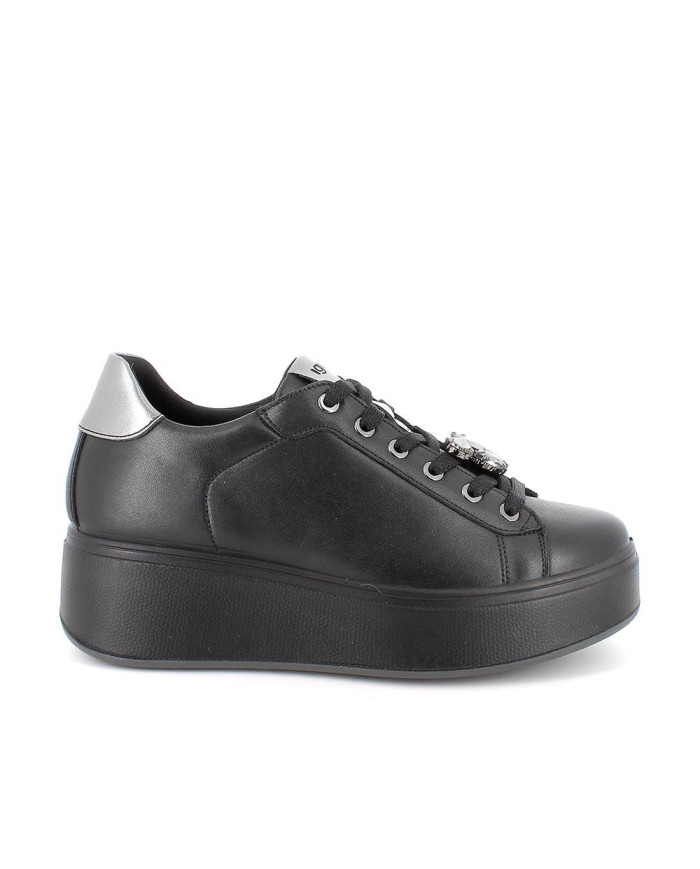 Sneakers con zeppa da donna nero con lacci e gioiello 

