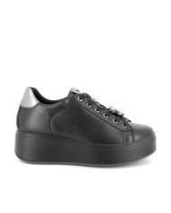 Sneakers con zeppa da donna nero con lacci e gioiello 
