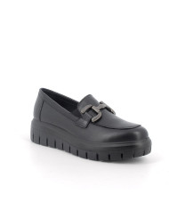 Mocassini Igi&Co in pelle con fibia con zeppa da donna neri con elastico
