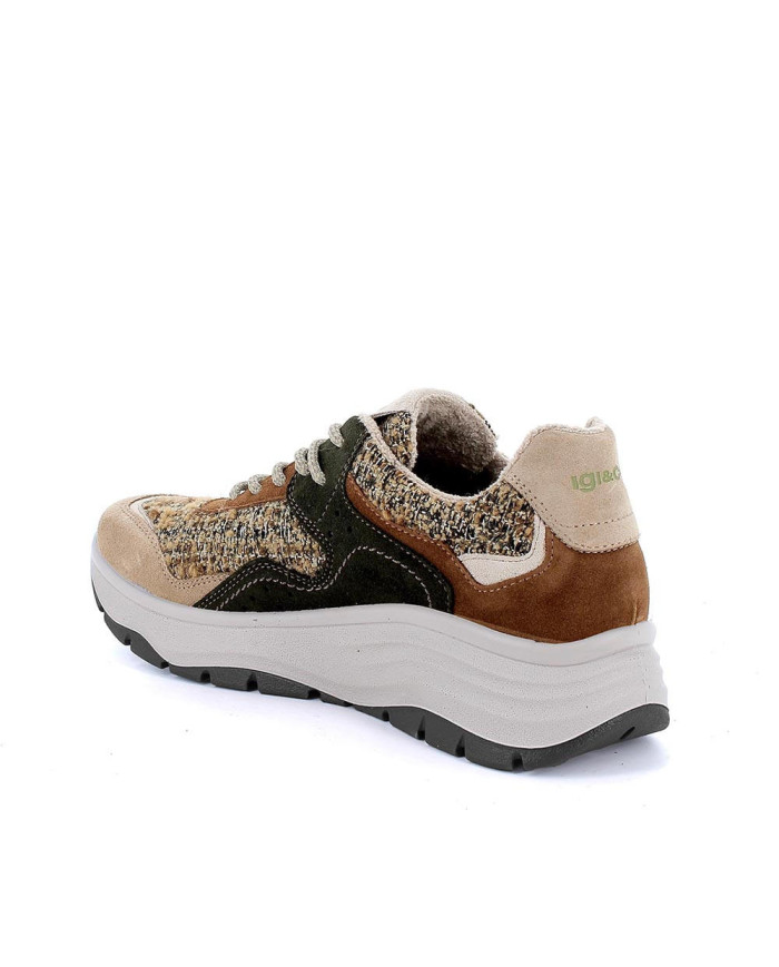 Sneakers Igi&Co 8682622 con zeppa da donna beige e marrone con lacci 
