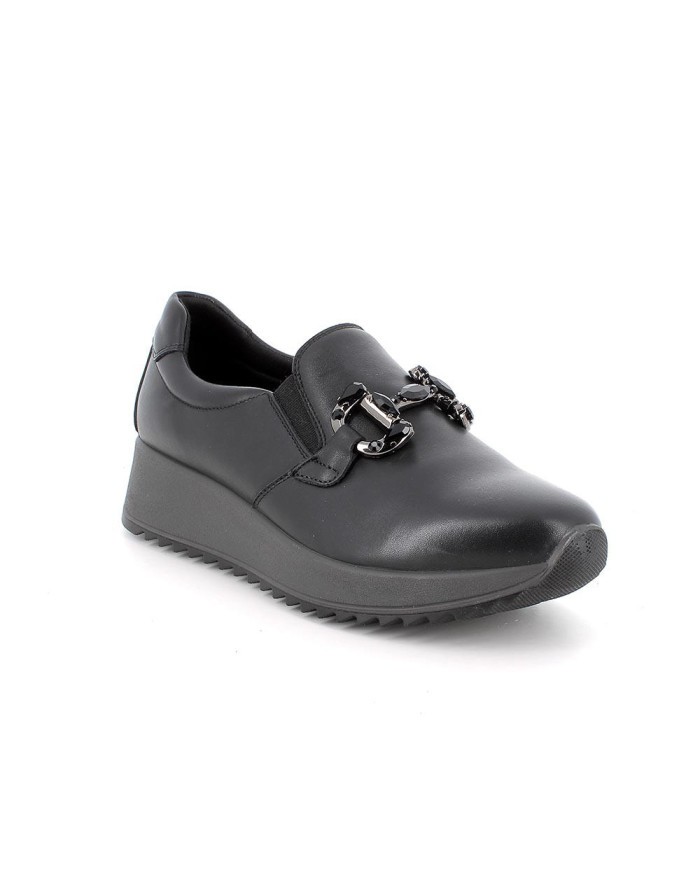 Enval Soft Mocassino Slip on donna con zeppa in pelle neri
