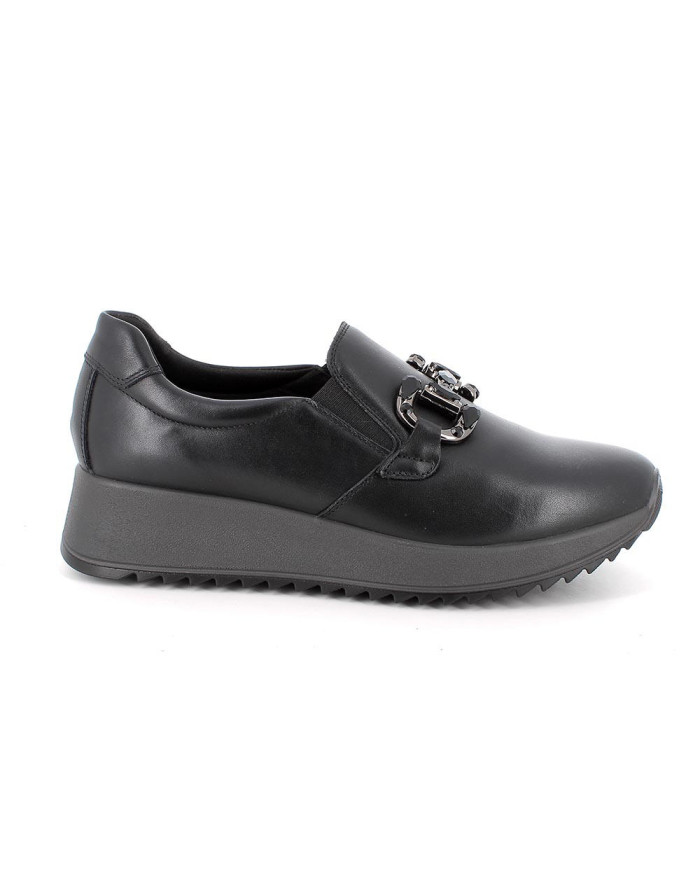 Enval Soft Mocassino Slip on donna con zeppa in pelle neri
