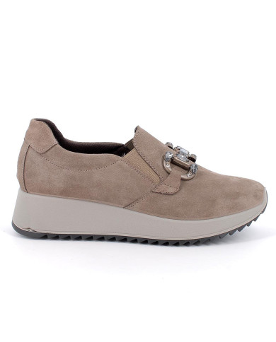 Enval Soft Mocassino Slip on donna con zeppa in camoscio fango 
