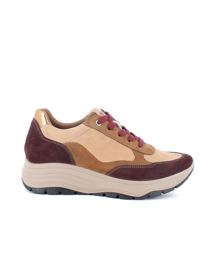 Sneakers igi&co con zeppa da donna marrone e bordeaux con lacci in camoscio 
