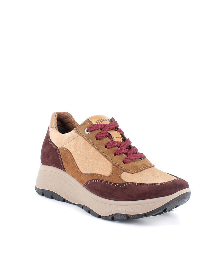 Sneakers igi&co con zeppa da donna marrone e bordeaux con lacci in camoscio 
